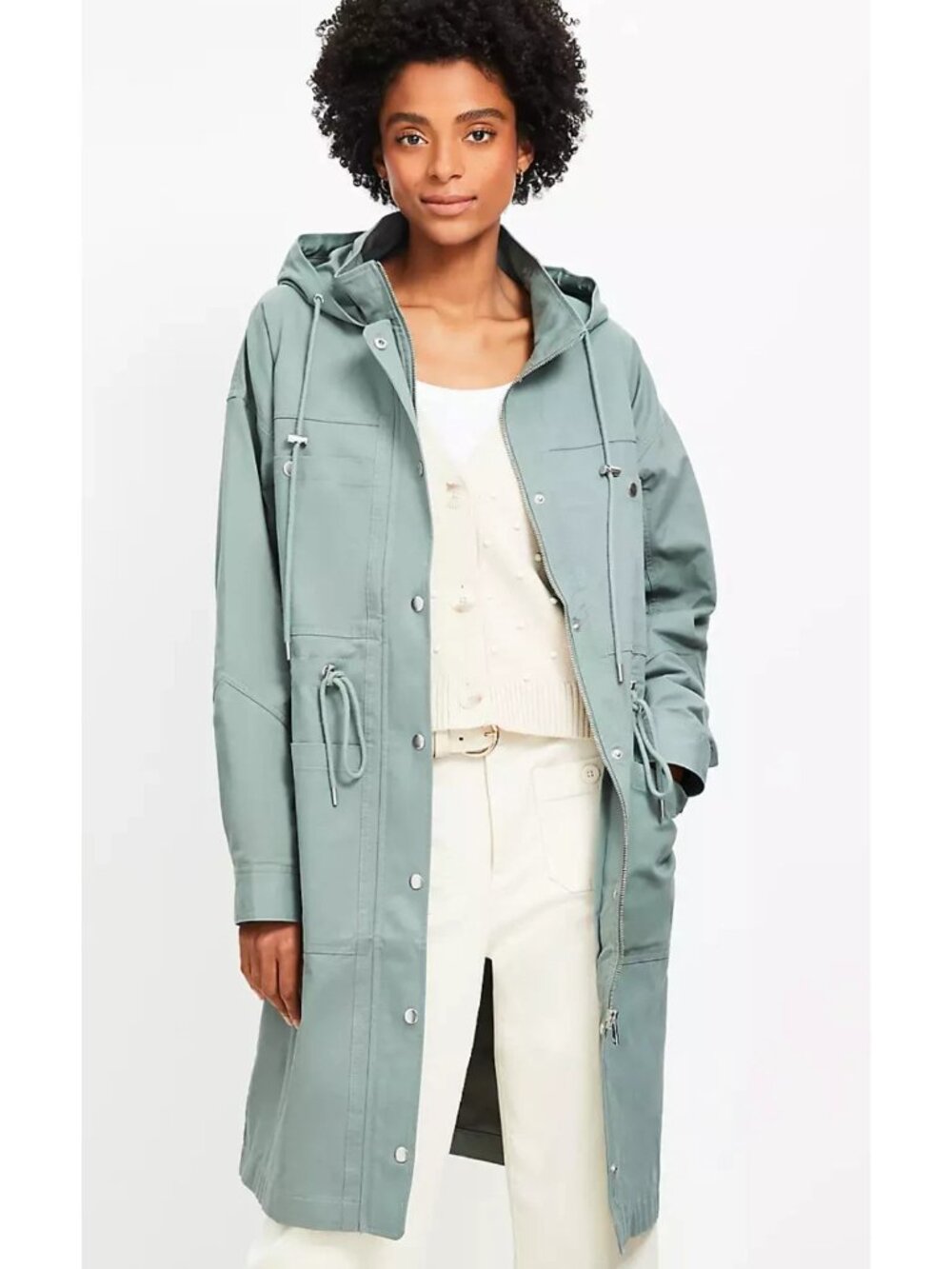 NEW LOFT Petite Fresh Sage Twill Hooded Anorak Utility Jacket XSP